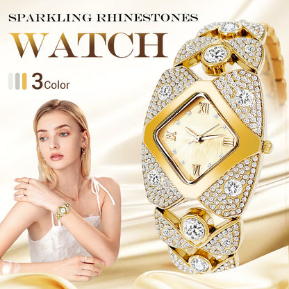 😍Den beste gaven til kvinner✨Retro kvartsklokke med glitrende strass⌚