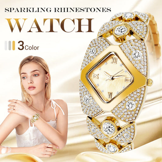 😍Den beste gaven til kvinner✨Retro kvartsklokke med glitrende strass⌚